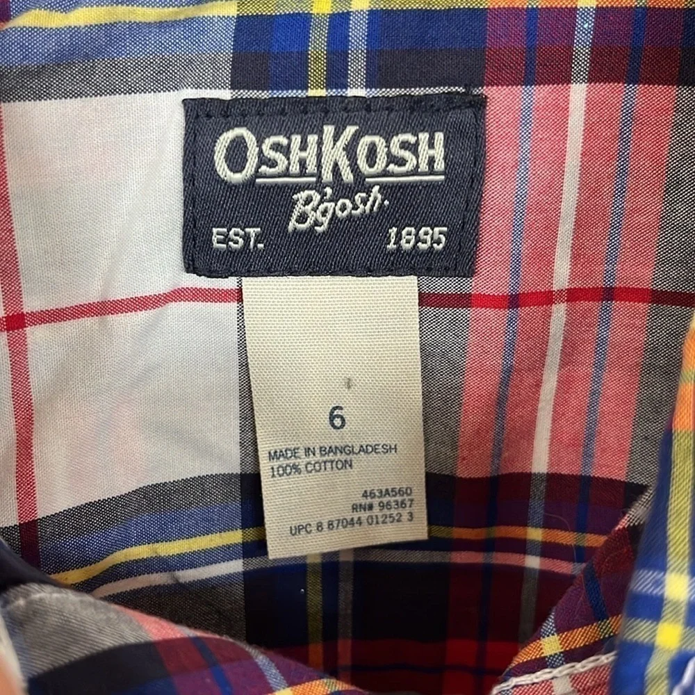 Brand New OshKosh B’Gosh Plaid Button Down Shirt Collared Cotton Long Sleeve